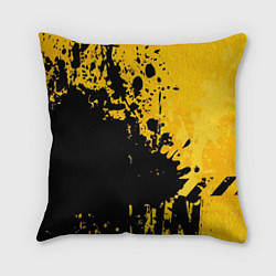 Подушка квадратная Пятна черной краски на желтом фоне, цвет: 3D-принт