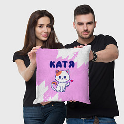 Подушка квадратная Катя кошечка с сердечком, цвет: 3D-принт — фото 2