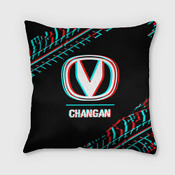 Подушка квадратная Значок Changan в стиле glitch на темном фоне, цвет: 3D-принт