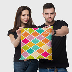 Подушка квадратная Весёлые ромбики, цвет: 3D-принт — фото 2