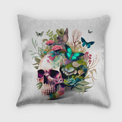 Подушка квадратная Красивый череп с листьями и бабочками, цвет: 3D-принт