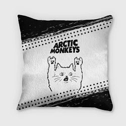 Подушка квадратная Arctic Monkeys рок кот на светлом фоне, цвет: 3D-принт