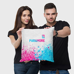 Подушка квадратная Paramore neon gradient style: символ сверху, цвет: 3D-принт — фото 2