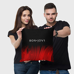 Подушка квадратная Bon Jovi red plasma, цвет: 3D-принт — фото 2