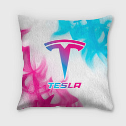 Подушка квадратная Tesla neon gradient style, цвет: 3D-принт