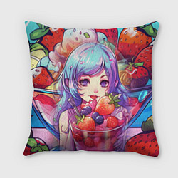 Подушка квадратная Девушка с клубничным коктейлем, цвет: 3D-принт