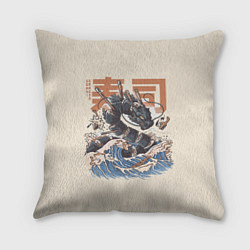 Подушка квадратная Суши дракон с иероглифами в японском стиле, цвет: 3D-принт