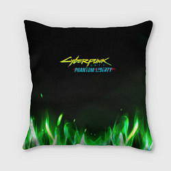 Подушка квадратная Cyberpunk 2077 phantom liberty green fire logo, цвет: 3D-принт