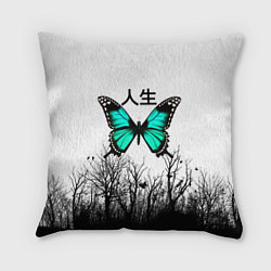 Подушка квадратная С бабочкой на фоне японского иероглифа, цвет: 3D-принт