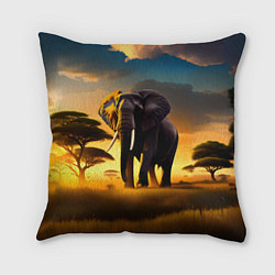 Подушка квадратная Слон и рассвет в саванне, цвет: 3D-принт