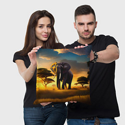 Подушка квадратная Слон и рассвет в саванне, цвет: 3D-принт — фото 2