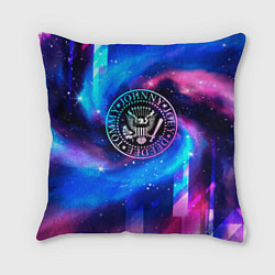 Подушка квадратная Ramones неоновый космос, цвет: 3D-принт