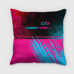 Подушка квадратная Counter-Strike 2 - neon gradient: символ сверху, цвет: 3D-принт
