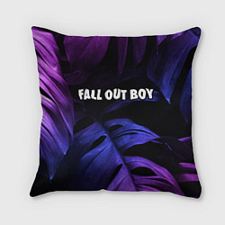 Подушка квадратная Fall Out Boy neon monstera, цвет: 3D-принт