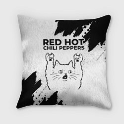 Подушка квадратная Red Hot Chili Peppers рок кот на светлом фоне, цвет: 3D-принт