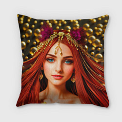 Подушка квадратная Девушка с распущенными красными волосами, цвет: 3D-принт