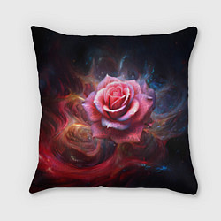 Подушка квадратная Алая космическая роза - Нейросеть, цвет: 3D-принт