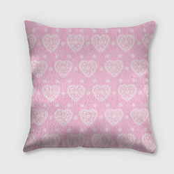 Подушка квадратная Розовое кружево сердечки, цвет: 3D-принт