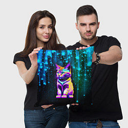 Подушка квадратная Космический котёнок - звездопад, цвет: 3D-принт — фото 2