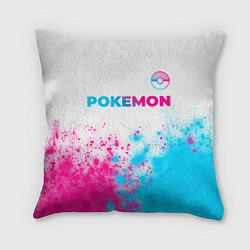 Подушка квадратная Pokemon neon gradient style: символ сверху, цвет: 3D-принт