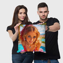 Подушка квадратная Девушка на курорте у бассейна, цвет: 3D-принт — фото 2