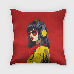 Подушка квадратная Девушка в красных очках