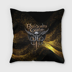 Подушка квадратная Baldurs Gate 3 logo gold black, цвет: 3D-принт