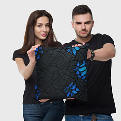 Подушка квадратная Черные плиты с синими вставками, цвет: 3D-принт — фото 2