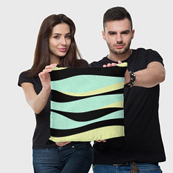 Подушка квадратная Черно-бирюзовая абстракция, цвет: 3D-принт — фото 2