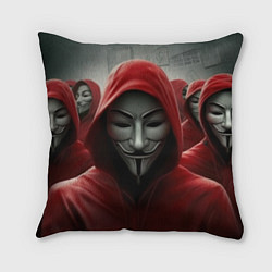 Подушка квадратная Анонимусы в красных капюшонах, цвет: 3D-принт
