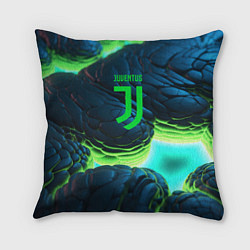 Подушка квадратная Ювентус лого на зеленых плитах, цвет: 3D-принт
