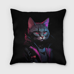 Подушка квадратная Кот в стиле киберпанк, цвет: 3D-принт