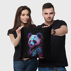 Подушка квадратная Панда в красках киберпанк, цвет: 3D-принт — фото 2