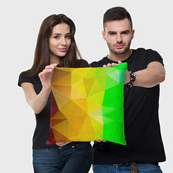 Подушка квадратная Жёлто-зелёная геометрия, цвет: 3D-принт — фото 2