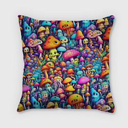 Подушка квадратная Кислотные психоделические грибы, цвет: 3D-принт