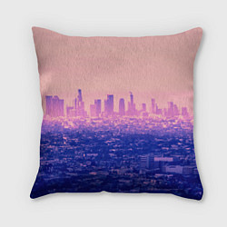 Подушка квадратная Город в розовом и фиолетовом цветах, цвет: 3D-принт