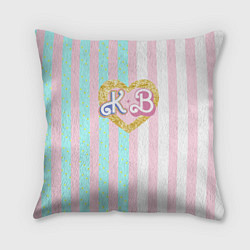 Подушка квадратная Кен плюс Барби: сплит розовых и голубых полосок, цвет: 3D-принт