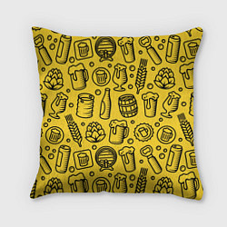 Подушка квадратная Пиво и аксессуары - жёлтый, цвет: 3D-принт