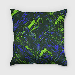Подушка квадратная Киберпанк линии зелёные и синие, цвет: 3D-принт