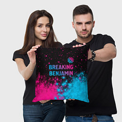 Подушка квадратная Breaking Benjamin - neon gradient: символ сверху, цвет: 3D-принт — фото 2