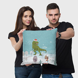 Подушка квадратная Тирекс в новогодней шапке, цвет: 3D-принт — фото 2