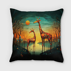 Подушка квадратная Жирафы в стиле фолк-арт, цвет: 3D-принт