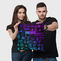 Подушка квадратная Неоновые логотипы Fortnite, цвет: 3D-принт — фото 2