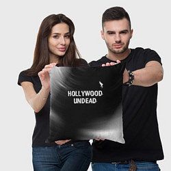 Подушка квадратная Hollywood Undead glitch на темном фоне посередине, цвет: 3D-принт — фото 2