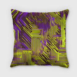 Подушка квадратная Киберпанк линии фиолетовые и жёлтые, цвет: 3D-принт