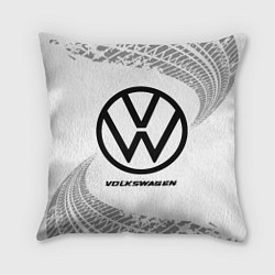 Подушка квадратная Volkswagen speed на светлом фоне со следами шин, цвет: 3D-принт