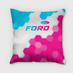 Подушка квадратная Ford neon gradient style посередине, цвет: 3D-принт