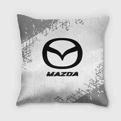 Подушка квадратная Mazda speed на светлом фоне со следами шин, цвет: 3D-принт