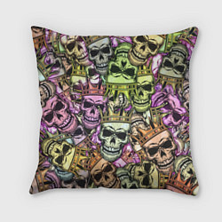 Подушка квадратная Разноцветные черепа с короной паттерн, цвет: 3D-принт