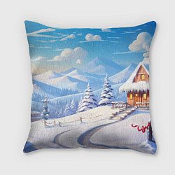 Подушка квадратная Снежный новогодний денек, цвет: 3D-принт